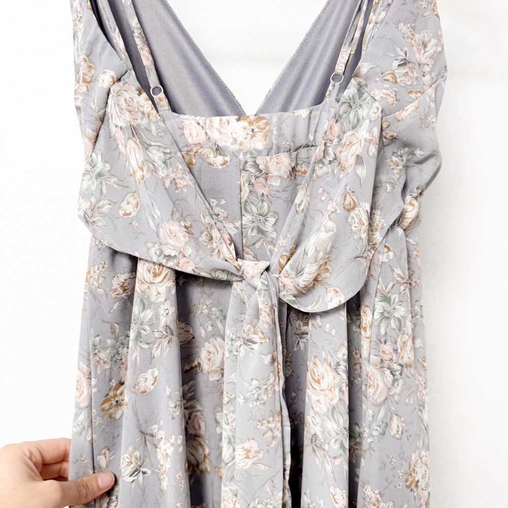 No Frills Floral Tie Back Sheer Skirt Winter Chic Midi dress Light‎ Purple Small - Picture 5 of 9
